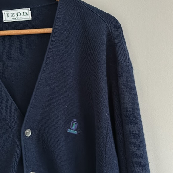Vintage IZOD Knit Navy Blue Deep V-Neck Grandpa Sweater Cardigan Made In… - Picture 4 of 8